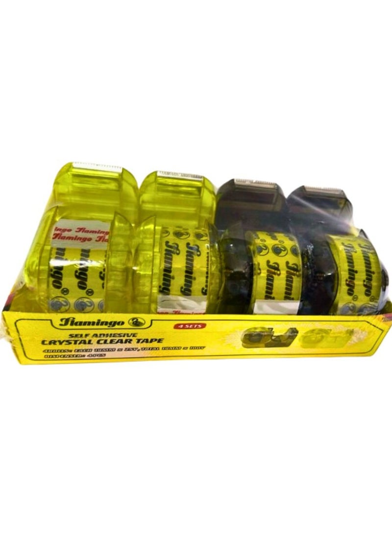 Flamingo 4-Roll Self Adhesive Crystal Clear Tape With Tape Dispenser 19MM×25Yard - Image 1