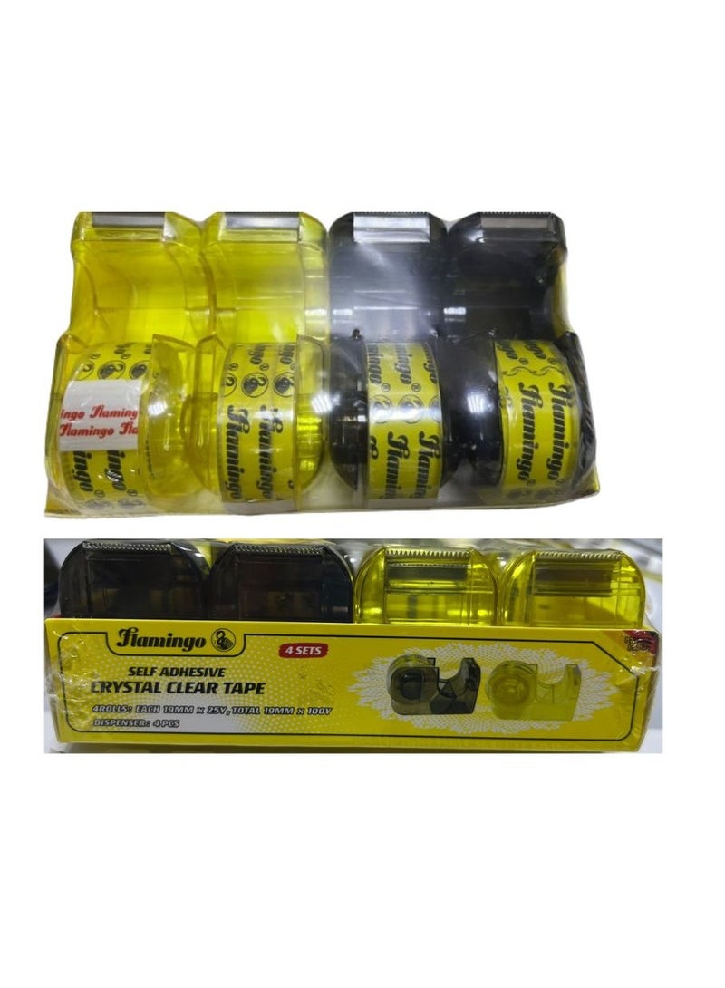 Flamingo 4-Roll Self Adhesive Crystal Clear Tape With Tape Dispenser 19MM×25Yard - Image 3