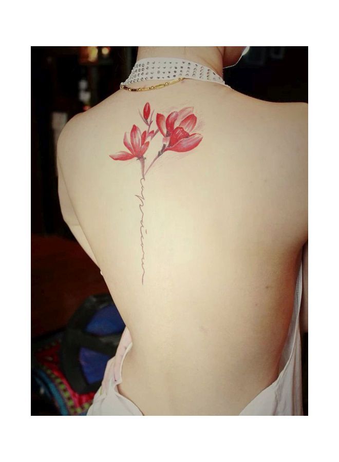 NIBEMINENT 3-Piece Floral Patterned Temporary Tattoo Stickers Red/Pink/Black - Image 3