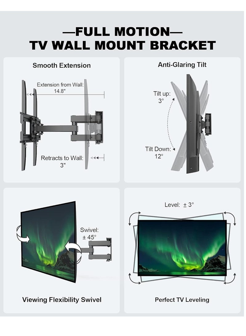 ELTRAZONE Full Motion TV Wall Mount Bracket for 26-55 Inch LED, LCD, OLED TVs – Dual Articulating Swivel Arms, Tilts & Rotates, Max VESA 400x400mm, Supports Up to 99 lbs – Adjustable & Sturdy Wall Mount for Optimal Viewing - Image 2