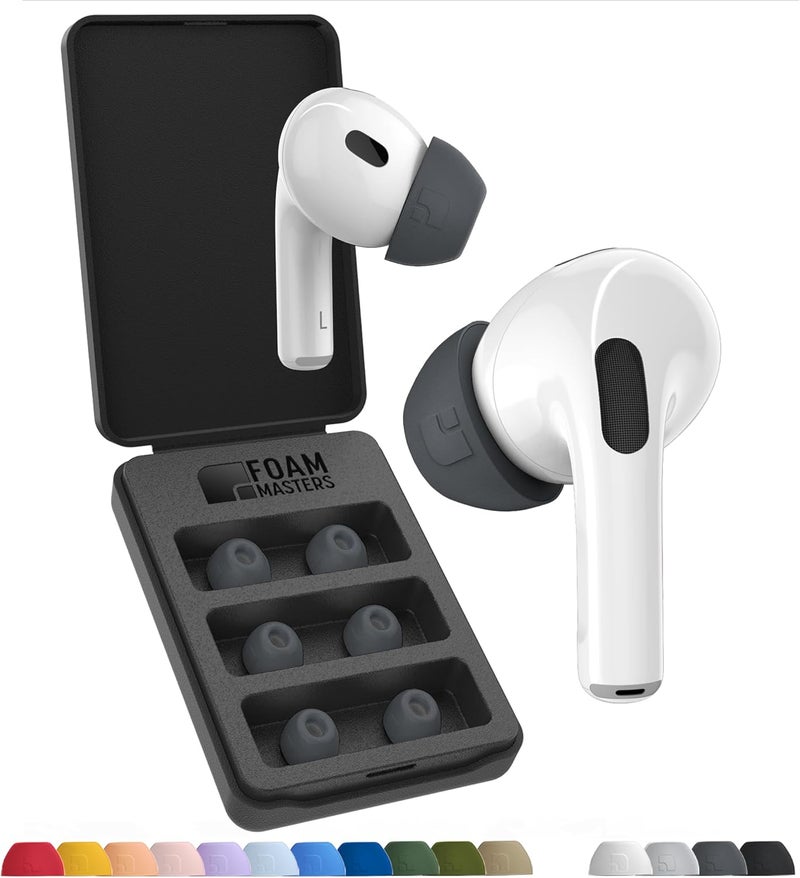 AutoLine Pro أطراف أذن فوم ماسترز فائقة الجودة من رغوة الذاكرة لـ AirPods Pro الجيل الثالث فقط | 3 أزواج | إصدار جديد | تثبيت آمن | راحة فائقة | عزل صوت أفضل | أطراف بديلة، رمادي فاتح - مقاسات مختلطة صغير/متوسط/كبير - Image 1