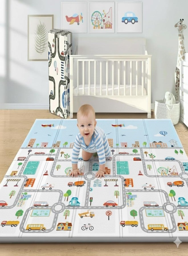 Metreno 2 in 1 Foldable Baby Play Mat for Floor 0 to 5 Years Waterproof Reversible Double Sided Play Mat for Babies Toddlers Baby Foldable Soft Foam baby floor mat for crawling big size (6 x 5 FT) - Image 1