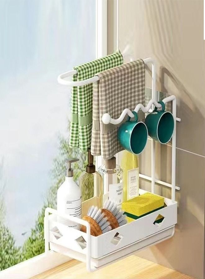 fashionhome Household Multipurpose Use Kitchen Bathroom Storage Rack Waterproof Scouring Pad Supplies Holder Towel Hangers 24x14x28 cm  - Image 1