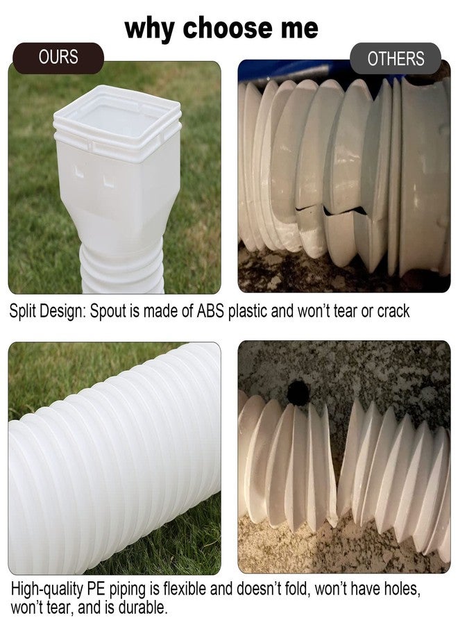 plusgutter 11.5ft Long Gutter Downspout Extensions Flexible, Drain Downspout Extender, Down Spout Drain Extender, Gutter Connector Rainwater Drainage, Extendable from 2.6ft to 11.5ft(White) - Image 2