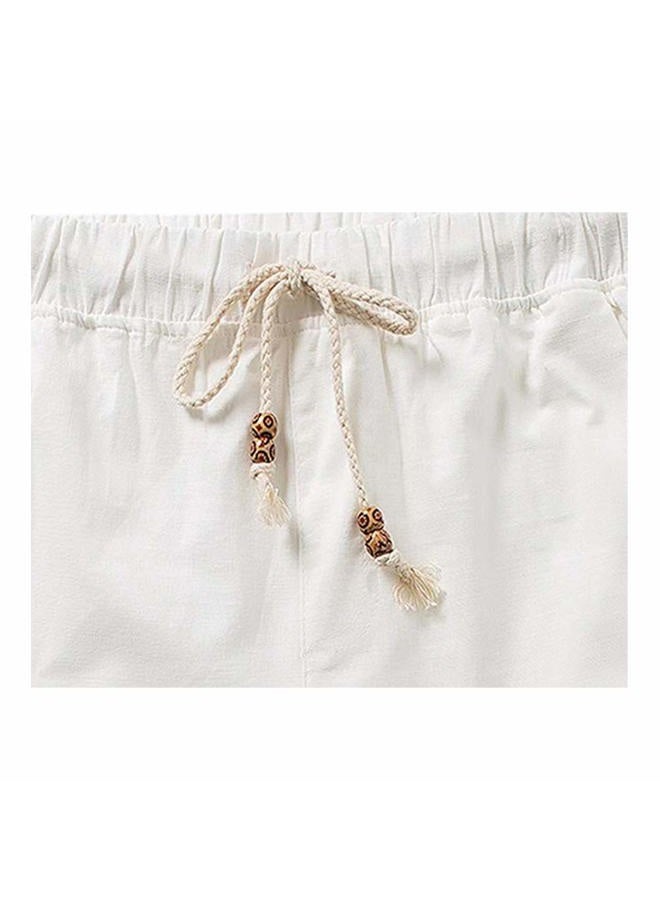 SIR7 Men's Linen Casual Lightweight Drawstrintg Elastic Waist Summer Beach Pants, White, XXL - Image 3