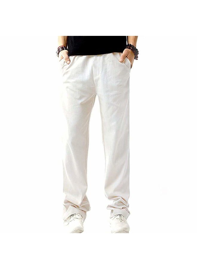 SIR7 Men's Linen Casual Lightweight Drawstrintg Elastic Waist Summer Beach Pants, White, XXL - Image 2