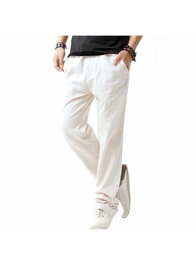 SIR7 Men's Linen Casual Lightweight Drawstrintg Elastic Waist Summer Beach Pants, White, XXL - Image 1