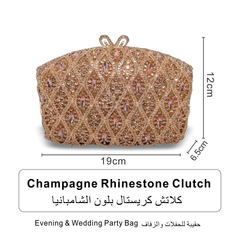 Crystal Rhinestone Evening Clutch Bag, Bow Metal Frame Formal Party Handbag Women Wedding Dinner Purse