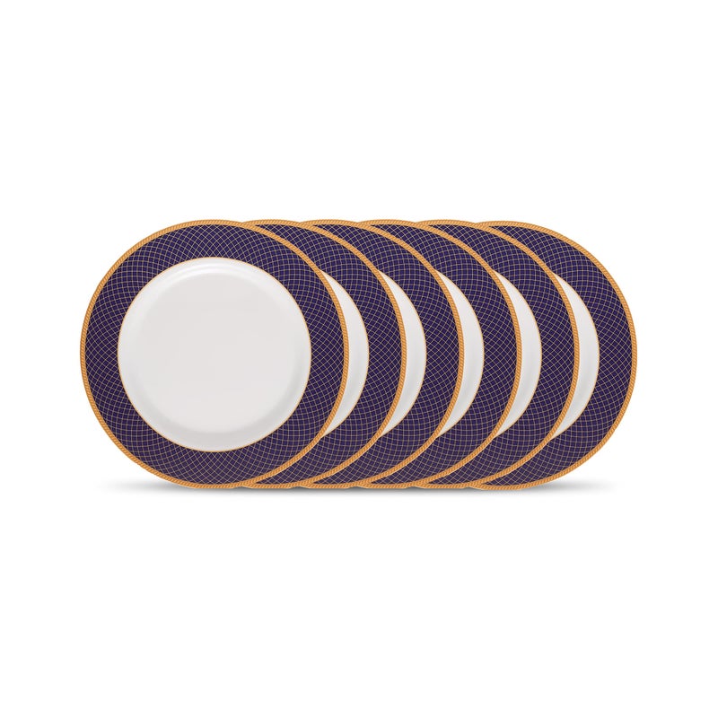 LaOpala Diva, Sovrana Collection, Opal Glass Full Plate Set 6 pcs, Regent Blue, White - Image 1