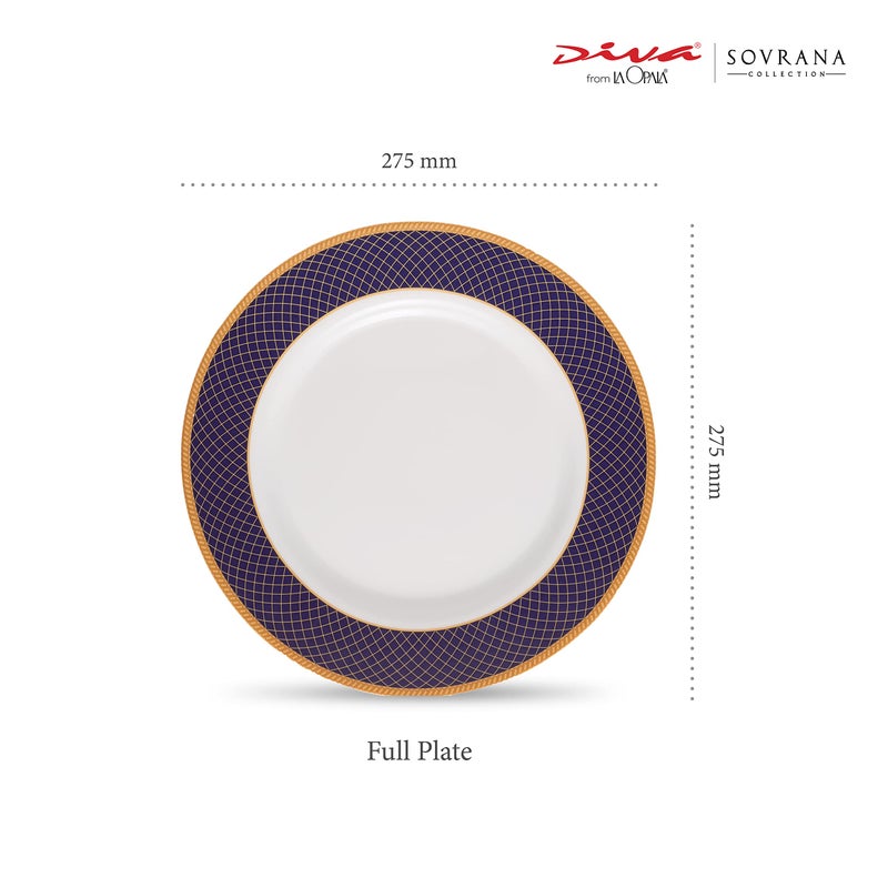 LaOpala Diva, Sovrana Collection, Opal Glass Full Plate Set 6 pcs, Regent Blue, White - Image 2