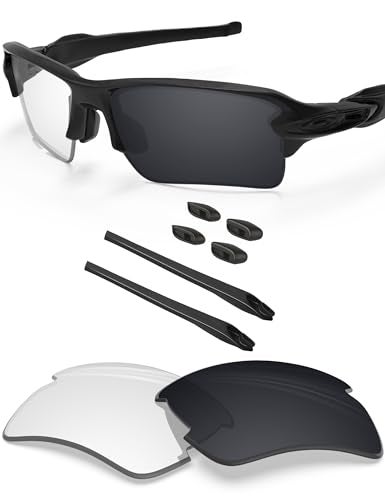 BLAZERBUCK Replacement Lenses & Sock Kit for Oakley Flak 2.0 XL OO9188 - Anti Fog Clear Black Photochromic - Image 1