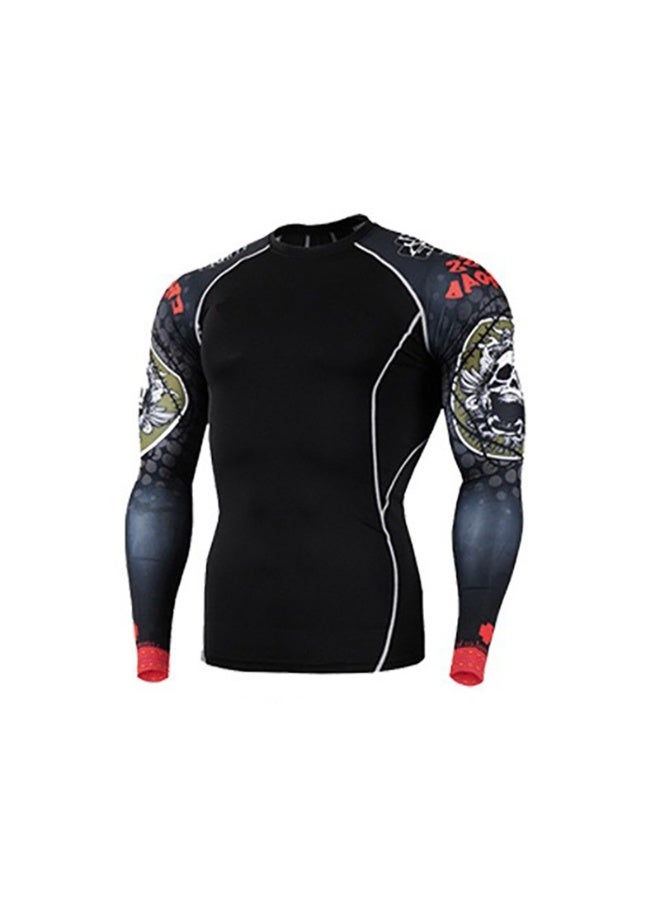 Men's Long Sleeve Fitness Print T Shirt Running Training Sports Tights Tops Quick Drying Moisture Wicking Elastic Sportswears - Image 1