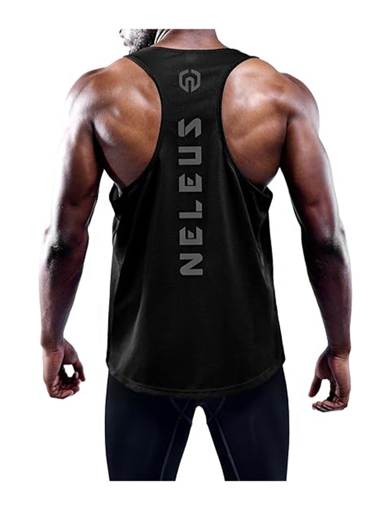 XL Men's Fitness Running Vest Sleeveless Fitness Sweatshirt, Running Shirt, Quick Dry Y-Vest (3 Pack, Black/Gray/Olive Green)
