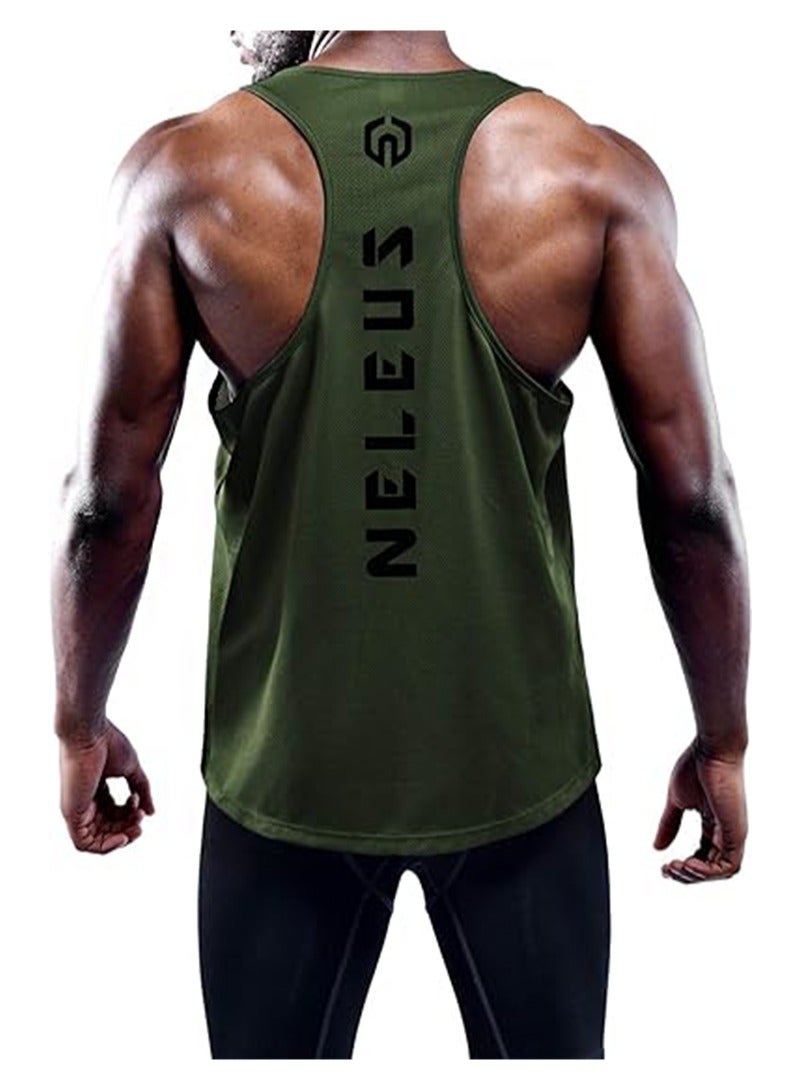 XL Men's Fitness Running Vest Sleeveless Fitness Sweatshirt, Running Shirt, Quick Dry Y-Vest (3 Pack, Black/Gray/Olive Green)