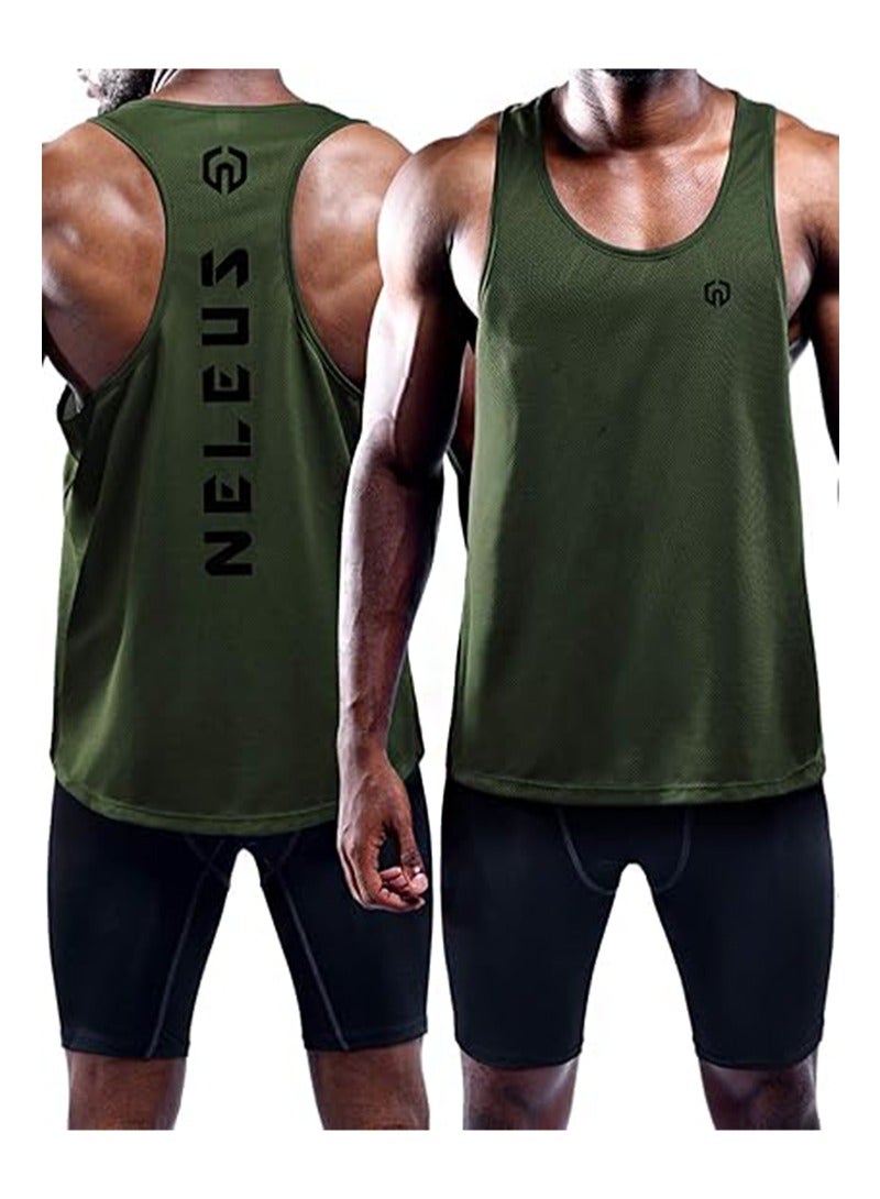 XL Men's Fitness Running Vest Sleeveless Fitness Sweatshirt, Running Shirt, Quick Dry Y-Vest (3 Pack, Black/Gray/Olive Green)