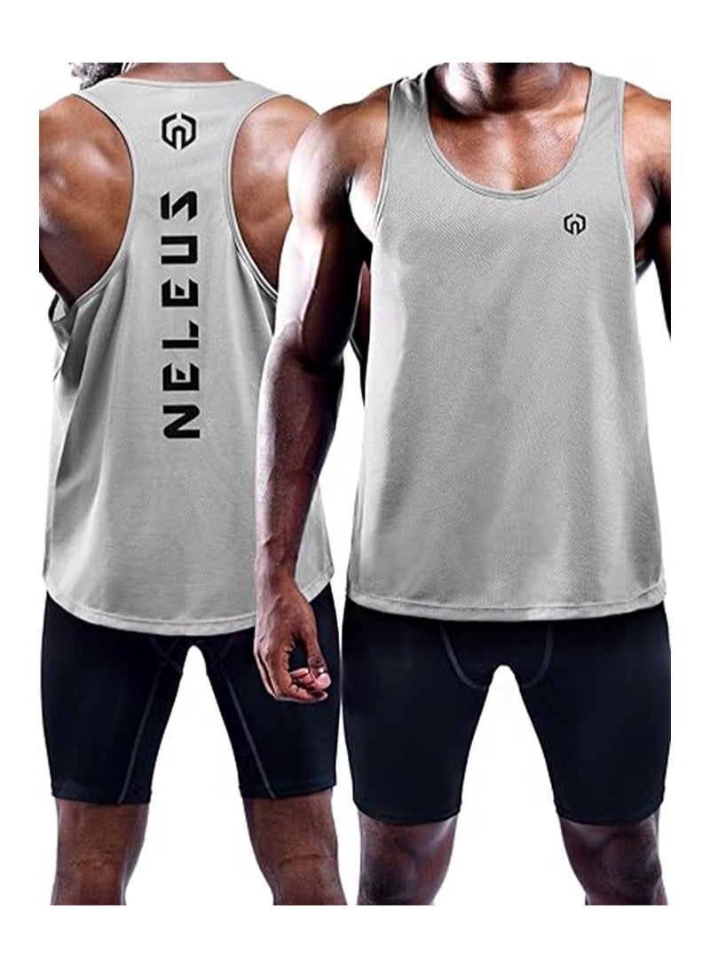 XL Men's Fitness Running Vest Sleeveless Fitness Sweatshirt, Running Shirt, Quick Dry Y-Vest (3 Pack, Black/Gray/Olive Green)