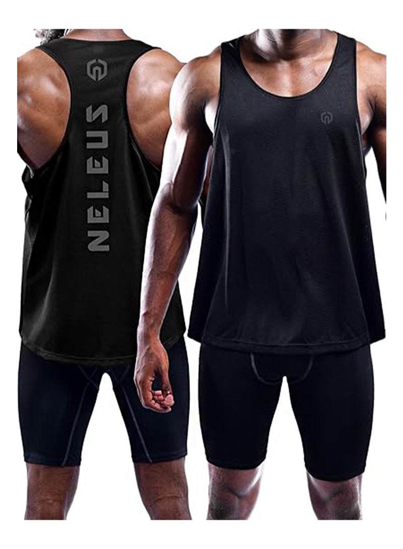 XL Men's Fitness Running Vest Sleeveless Fitness Sweatshirt, Running Shirt, Quick Dry Y-Vest (3 Pack, Black/Gray/Olive Green)