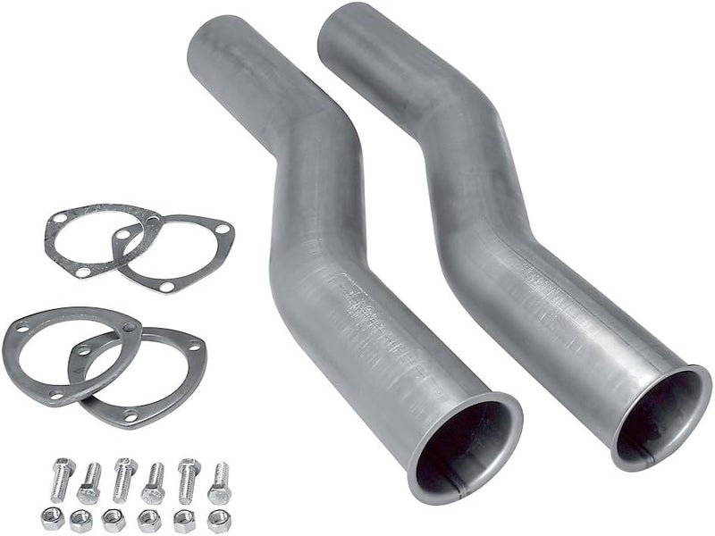Hedders Collector Reducer Extension, X-Tension, Mandrel S-Bend, 3 in 3-Bolt Inlet to 2.5 in Outlet, Gaskets/Hardware, Steel, Natural, Pair