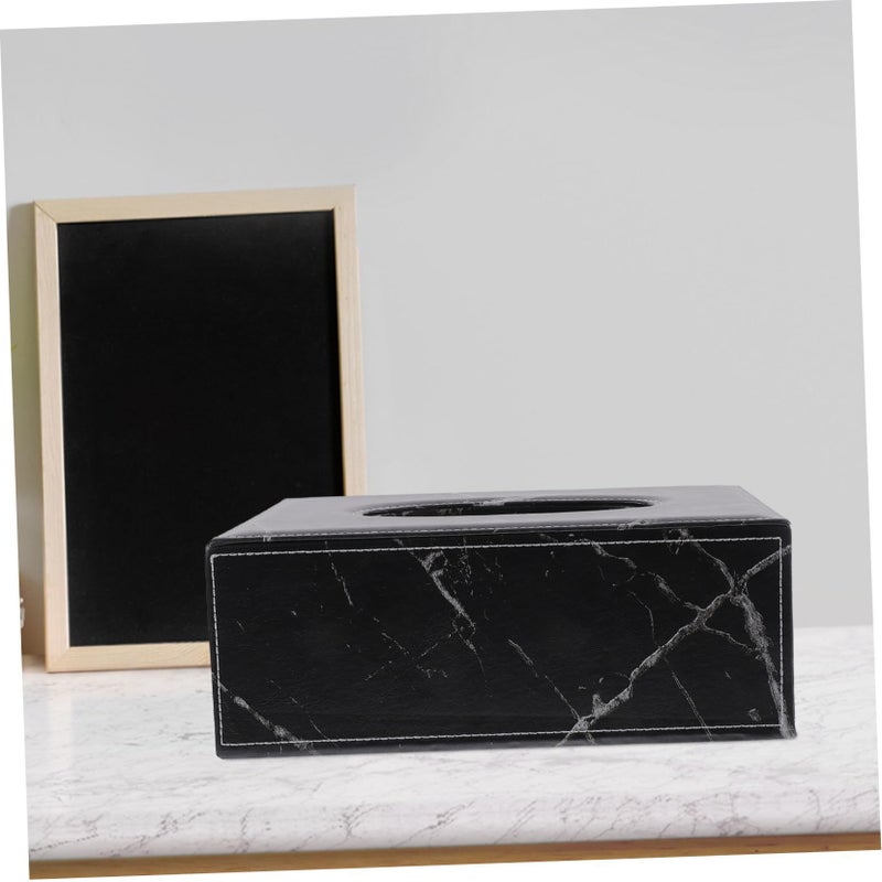 Marble Tissue Box Holder Sleek Design For Home Hotel Office Black 25 5X14X10CM - Image 4