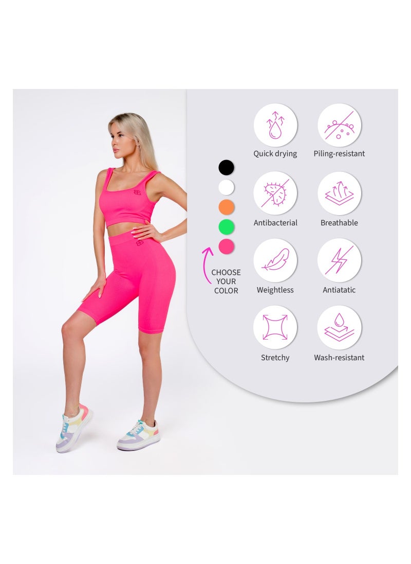 Bernessi Medium Support Ribbed Sports Bra Top for Women Comfortable Ladies Bra for Fitness Yoga Workout Gym Running Exercise Dance Athletic Textured Pink  - Image 5