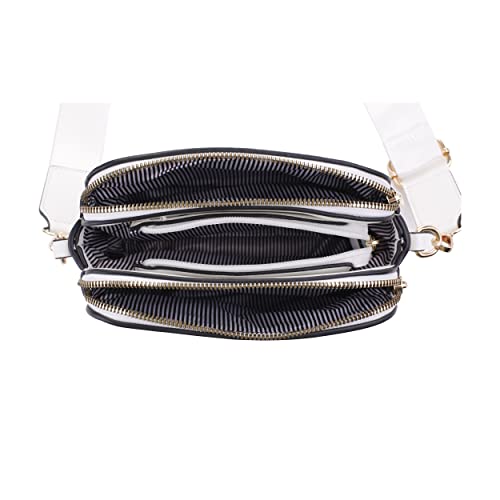 EVVE Crossbody Bags for Women Trendy Triple Zip Small Crossbody Camera Bag Purse with Wide Guitar Strap | White - Image 5