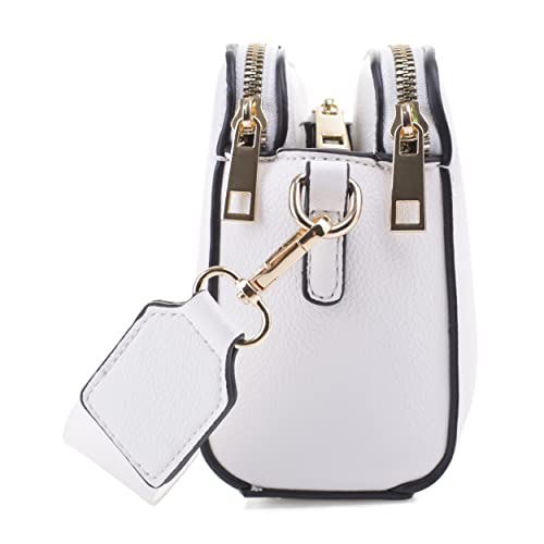 EVVE Crossbody Bags for Women Trendy Triple Zip Small Crossbody Camera Bag Purse with Wide Guitar Strap | White - Image 3