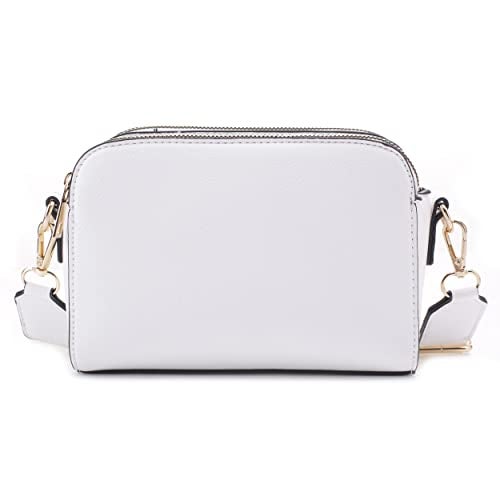 EVVE Crossbody Bags for Women Trendy Triple Zip Small Crossbody Camera Bag Purse with Wide Guitar Strap | White - Image 2