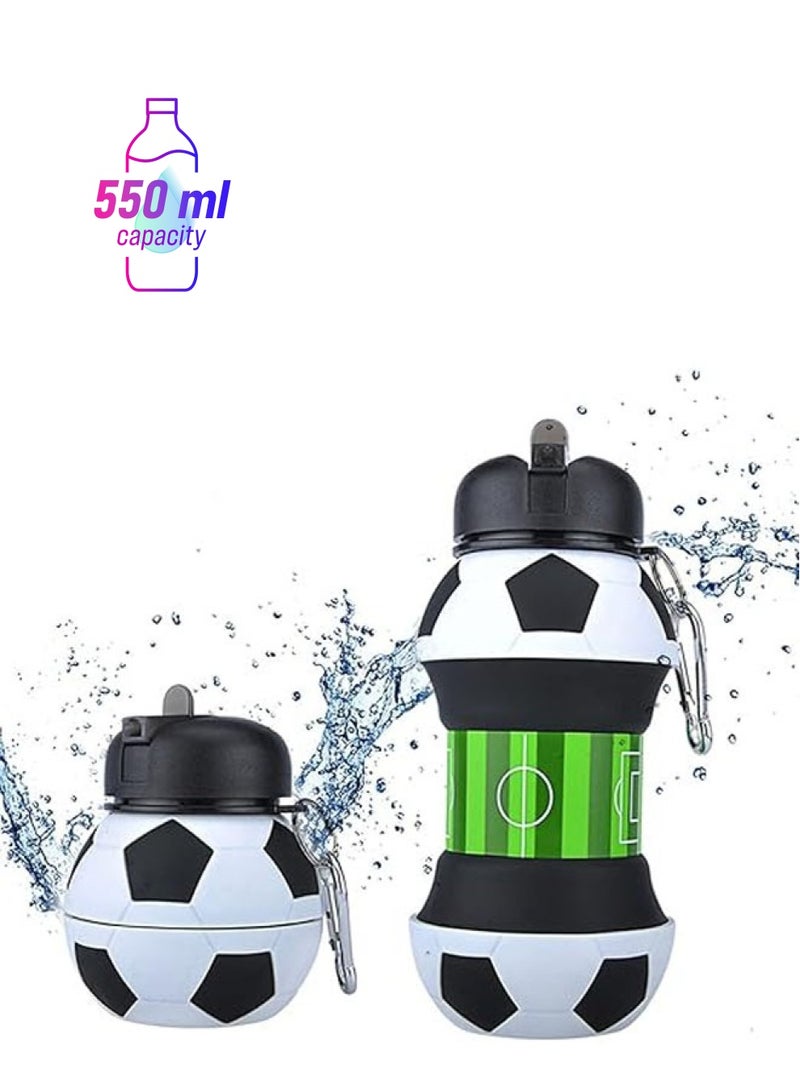 عام زجاجة مياه كرة القدم، زجاجة مشروبات أطفال قابلة للطي مصنوعة من السيليكون، محمولة، مقاومة للسقوط والتسرب، خالية من BPA، زجاجة مياه للرياضة الخارجية بسعة 550 مل - Image 1