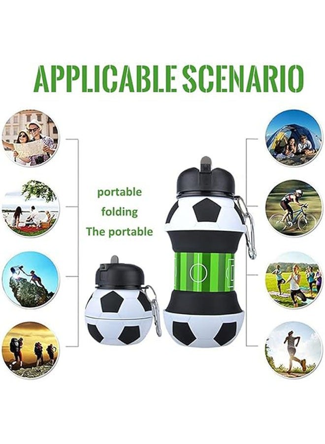 عام زجاجة مياه كرة القدم، زجاجة مشروبات أطفال قابلة للطي مصنوعة من السيليكون، محمولة، مقاومة للسقوط والتسرب، خالية من BPA، زجاجة مياه للرياضة الخارجية بسعة 550 مل - Image 3
