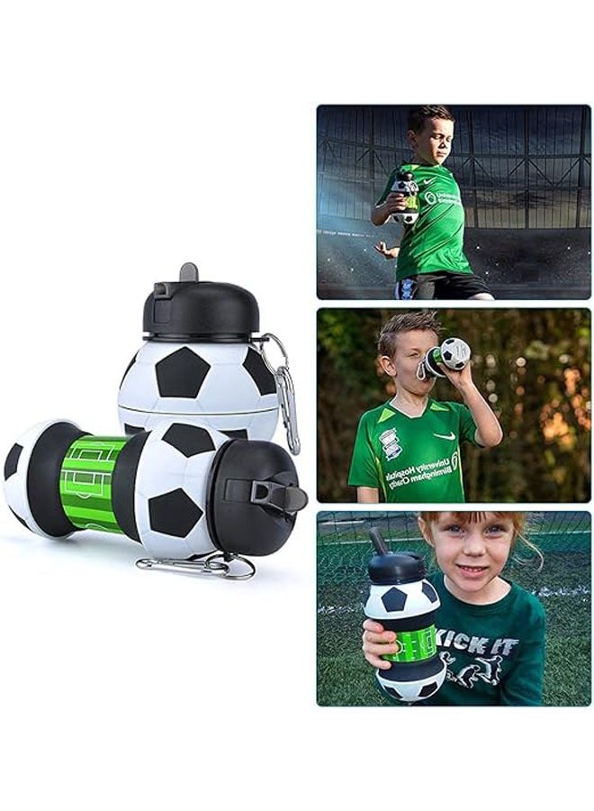 عام زجاجة مياه كرة القدم، زجاجة مشروبات أطفال قابلة للطي مصنوعة من السيليكون، محمولة، مقاومة للسقوط والتسرب، خالية من BPA، زجاجة مياه للرياضة الخارجية بسعة 550 مل - Image 5