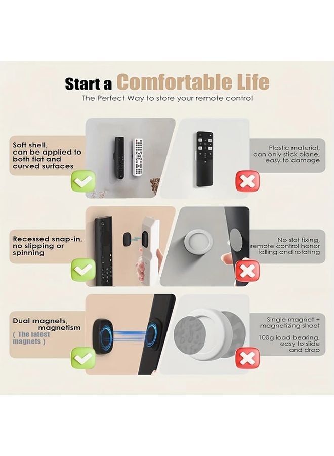 قطعتان حامل مغناطيسي أسود للتحكم عن بعد مثبت على الحائط رف بلاستيكي ذاتي اللصق - Image 4