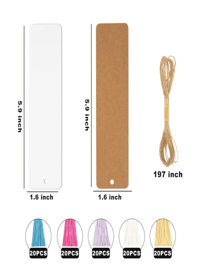 SWATOM 201 PCS Paper Blank Bookmarks to Decorate 100 Sets Cardstock DIY Bookmarks Bulk with Bookmark Making Kit, 5 Color Tassels & Twine String for Classroom Craft Projects - Image 2