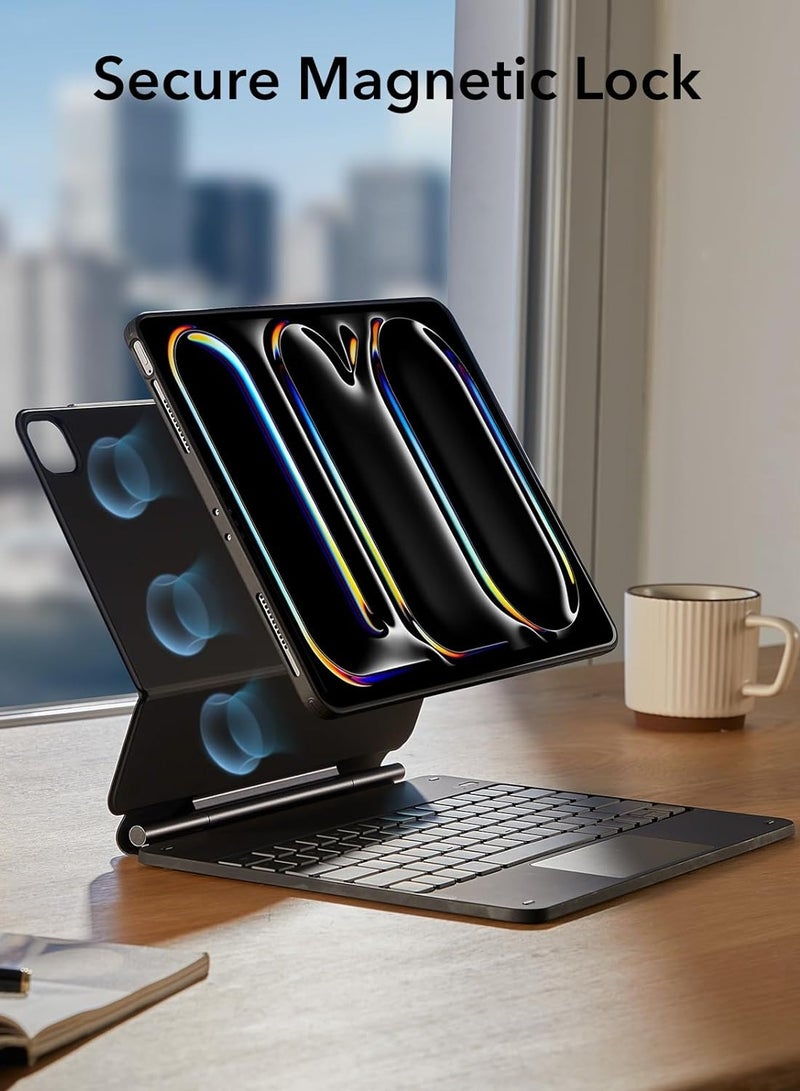 نيو حافظة لوحة المفاتيح السحرية لجهاز iPad Pro مقاس 13 بوصة (M4، 2024) - غطاء لوحة مفاتيح بلوتوث لاسلكية مع لوحة تتبع متعددة اللمس ومفاتيح بإضاءة خلفية وحامل مغناطيسي عائم - Image 4