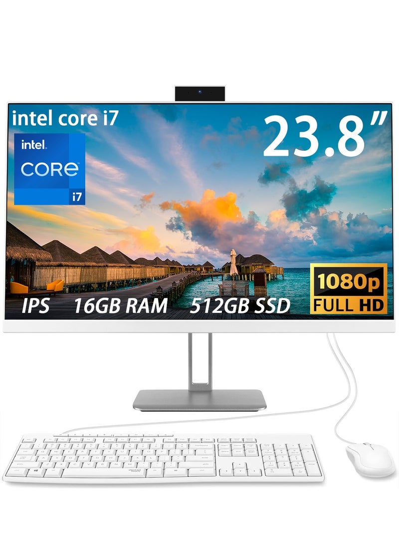 HILUKE 23.8" Full HD All-in-One Desktop Computer - Intel i7 7700- Windows 10 pro, 16GB RAM, 512GB SSD, Dual-Band WiFi, HDMI, USB 3.0, FHD IPS Display office Computer with Keyboard, Mouse, 3MP Camera  - Image 1