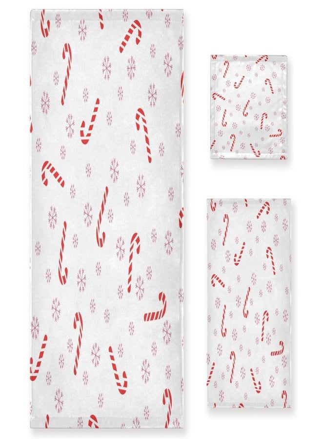 BOESI Christmas Cane Candy 3 Piece Towel Set, Bath Towel Set, Soft and Comfortable, Absorbent, Suitable for Home, Hotel, Beach, Travel, Sports - Image 1