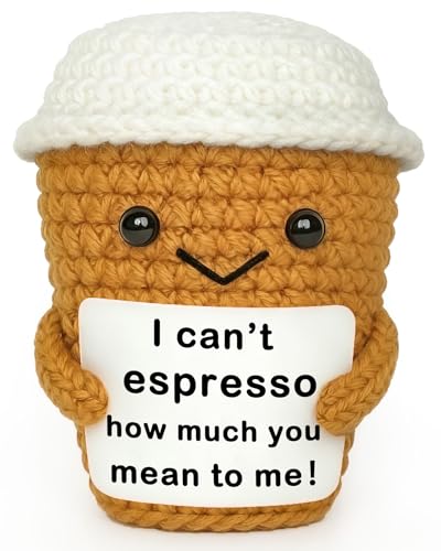 Krinisou Coffee Lovers Gifts for Women Men Positive Animals Crochet Espresso Coffee Cup Decor Cute Funny Gift for Friends Boyfriend Girlfriend Mom Dad Coworkers Birthday Appreciation Present