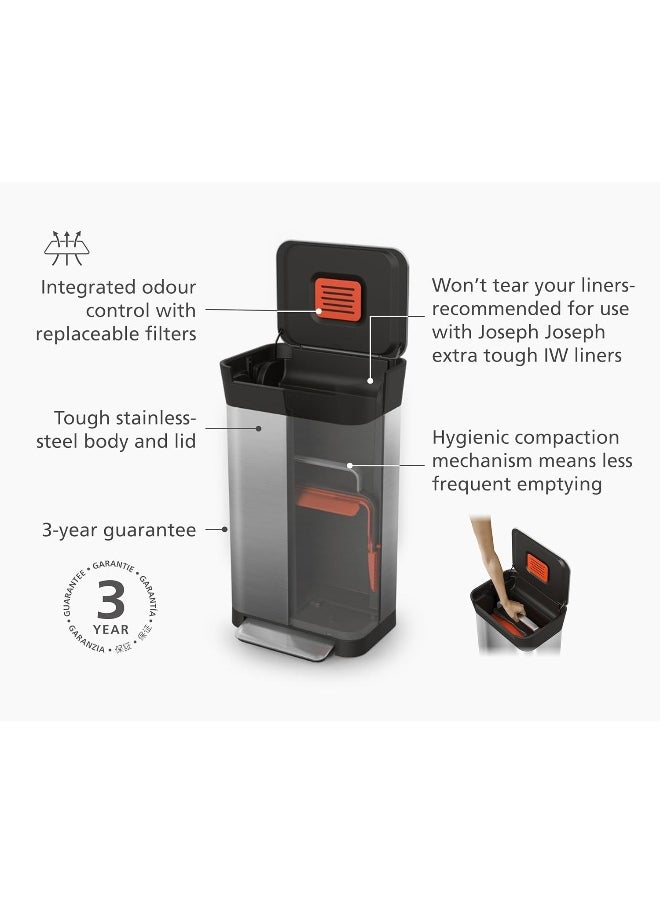 Joseph Joseph Joseph Joseph 30037 Intelligent Waste Titan Trash Can Compactor 8 gallon/30 liter Silver 30030  - Image 4