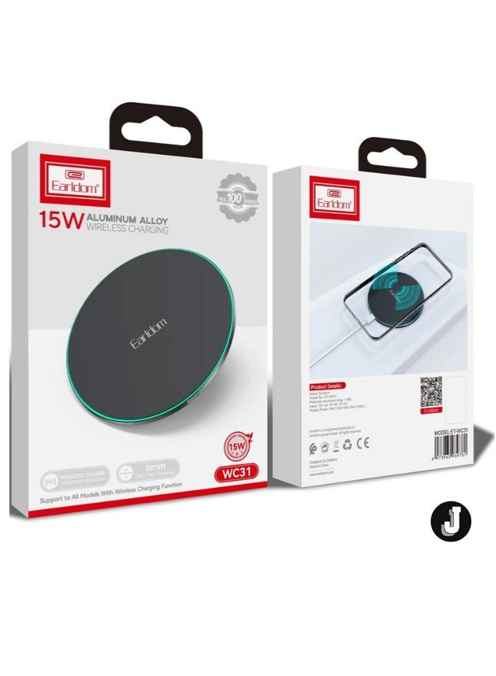JAJEEK ET-WC31 15W Fast Wireless Charger Pad – Slim, Compact Design for Qi-Enabled Devices, Efficient Charging Solution - Image 1