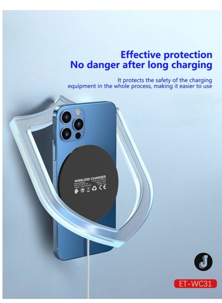 JAJEEK ET-WC31 15W Fast Wireless Charger Pad – Slim, Compact Design for Qi-Enabled Devices, Efficient Charging Solution - Image 2