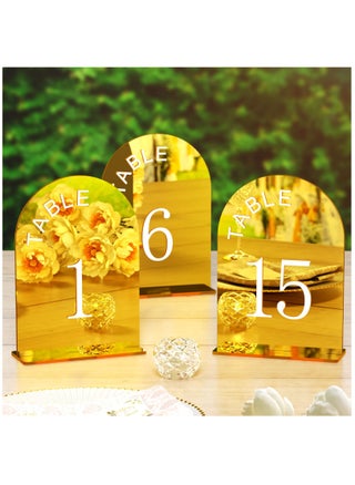 15 Pcs Gold Mirror Arch Wedding Table Numbers 1-15 with Stands, 5x7 Inch Table Number Signs for Reception, Event, Party, Restaurant - Elegant, Durable Display Stand for Guest Seating Arrangement - pzsku/Z0706414C6714A6113387Z/45/_/1699251653/af6e7a68-04b4-46ed-8cae-e0c054d6bec6