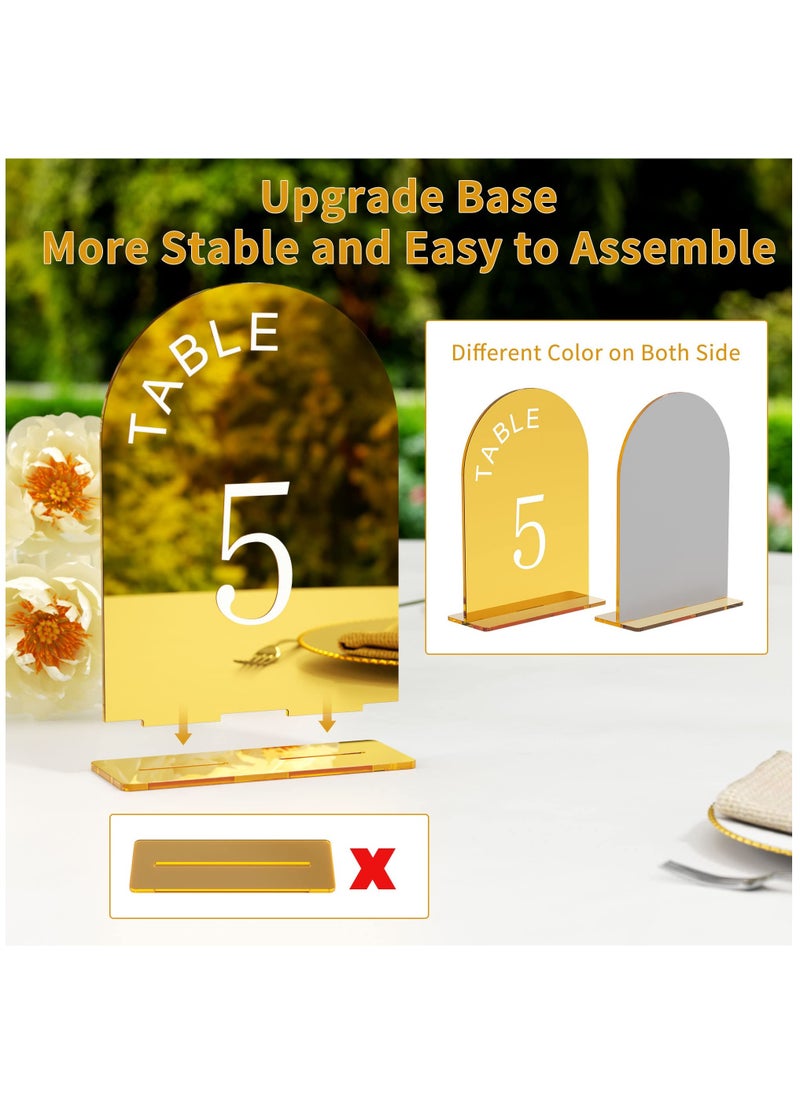 SYOSI - 15 Pcs Gold Mirror Arch Wedding Table Numbers 1-15 with Stands, 5x7 Inch Table Number Signs for Reception, Event, Party, Restaurant - Elegant, Durable Display Stand for Guest Seating Arrangement - Image 1