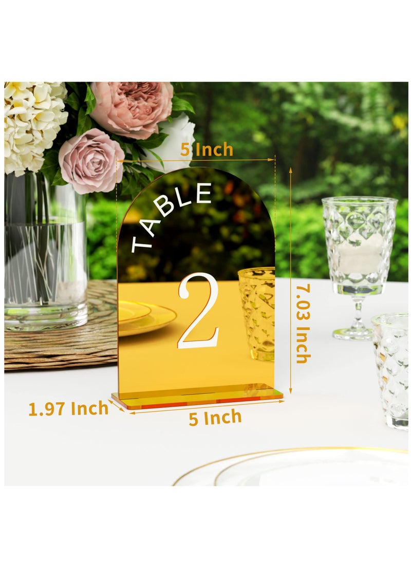 SYOSI - 15 Pcs Gold Mirror Arch Wedding Table Numbers 1-15 with Stands, 5x7 Inch Table Number Signs for Reception, Event, Party, Restaurant - Elegant, Durable Display Stand for Guest Seating Arrangement - Image 1
