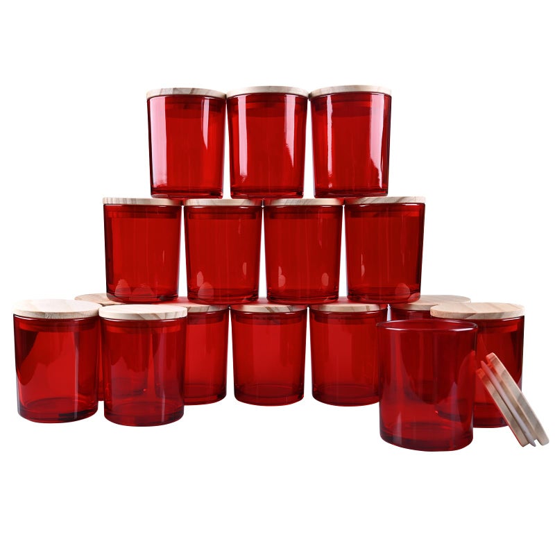 SHOWIN Thick Candle Jars for Making Candles 16 Pcs 7 OZ Empty Jars with Wood Lids for Candle Making Sample Container Red - Image 2
