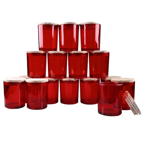 SHOWIN Thick Candle Jars for Making Candles 16 Pcs 7 OZ Empty Jars with Wood Lids for Candle Making Sample Container Red - Image 1