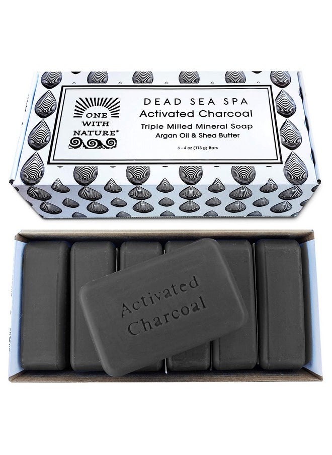 ONE WITH NATURE One With Nature 4Oz 6Pack Charcoal Soap Bar in Gift Box for Face, Body, Acne, All Skin Types - Contains Dead Sea Salt, Activated Charcoal, Shea Butter, Argan Oil and 21 Essential Minerals  - Image 1