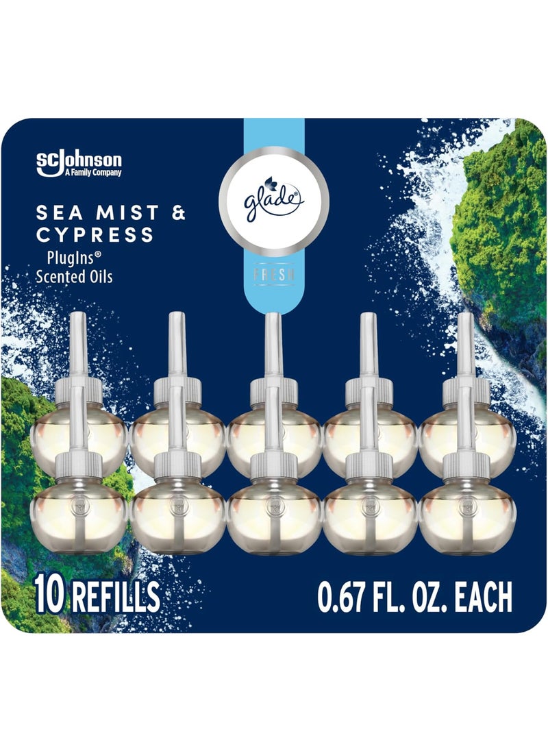 Glade Glade PlugIns Refills Air Freshener Sea Mist  Cypress Scented and Essential Oils for Home and Bathroom 067 Fl Oz 10 Count  - Image 1