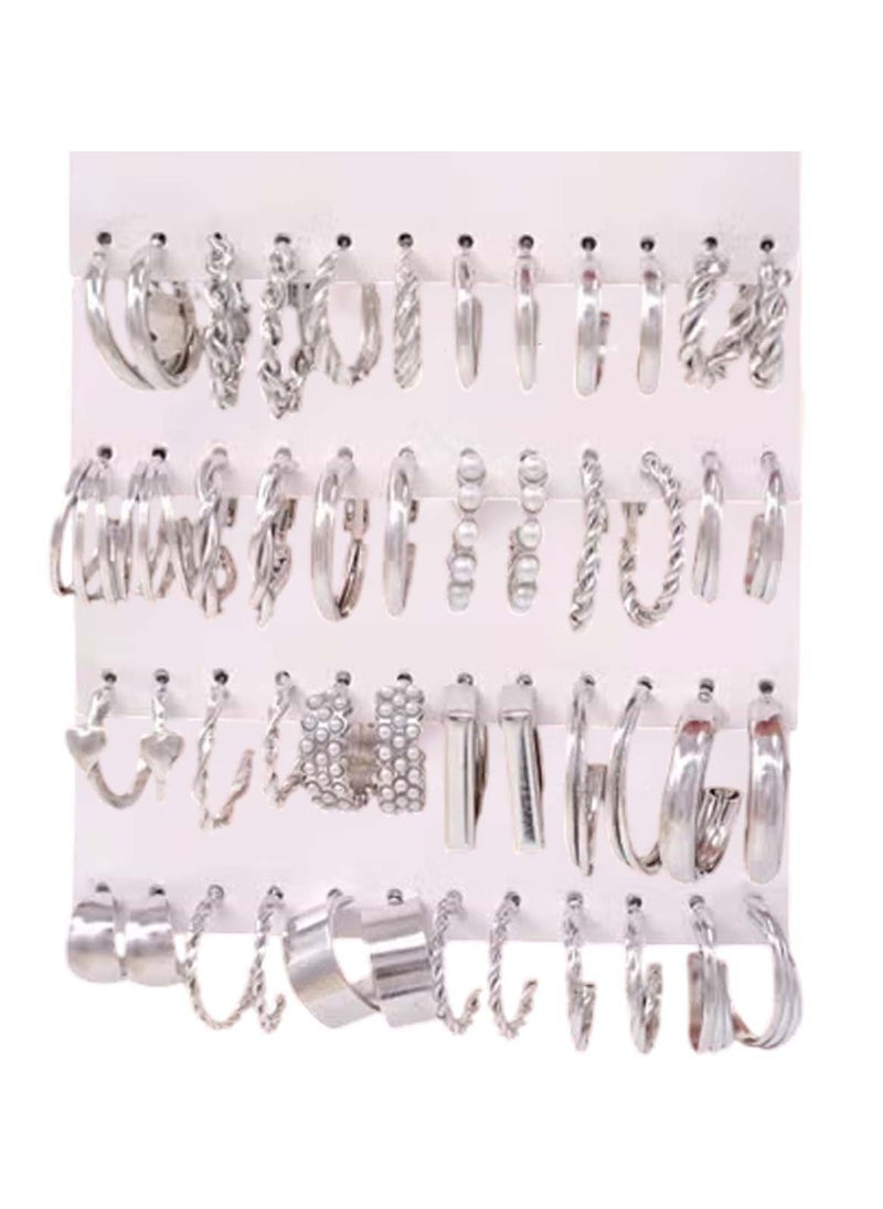 Huitich 24 Pcs Silver Hoop Earrings Set – Chic & Elegant Jewelry Collection  - Image 1