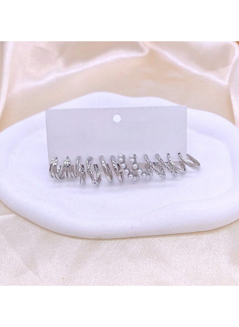 Huitich 24 Pcs Silver Hoop Earrings Set – Chic & Elegant Jewelry Collection  - Image 2