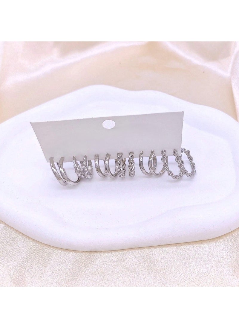 Huitich 24 Pcs Silver Hoop Earrings Set – Chic & Elegant Jewelry Collection  - Image 3