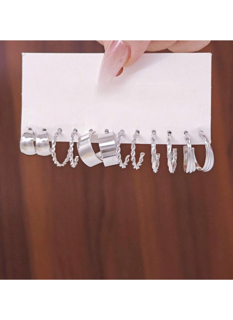 Huitich 24 Pcs Silver Hoop Earrings Set – Chic & Elegant Jewelry Collection  - Image 5